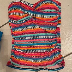 Anne Cole Pink, Turquoise & Navy Patterned Bandeau Swim Top